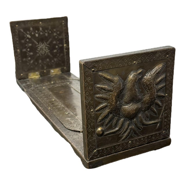 Antique Edwardian Brass & Wood Expandable Imperial Eagle Bookends Book Rack, Circa 1900 For Sale