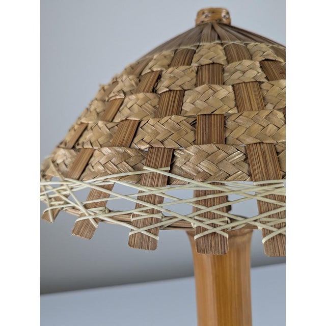Mid-Century Modern Bamboo and Rattan Table Lamp with Woven Shade, 1950s For Sale - Image 3 of 16