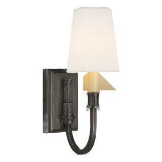 Thomas O'Brien for Visual Comfort Signature Modern Library Sconce in Bronze with Linen Shade For Sale
