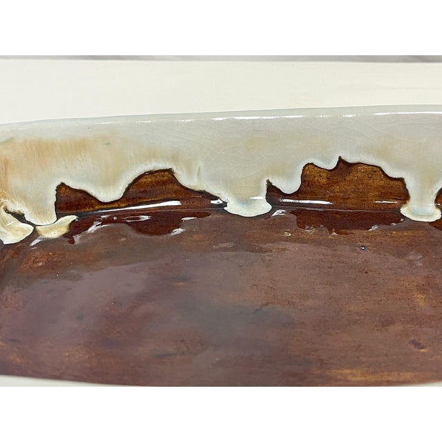 Brown Vintage Artisan Crafted Heavy Pottery Boat Centerpiece Dish For Sale - Image 8 of 12