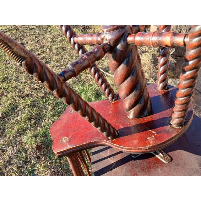 1890s Antique Quarter Sawn Oak High Back Organ Stool With Claw Feet Chase Parker Meriden For Sale - Image 18 of 18