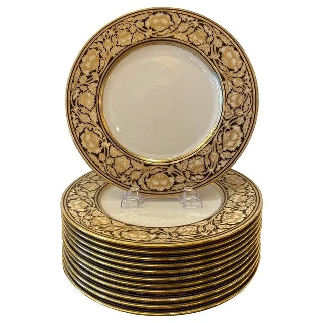 Set of 12 Elaborate Black and Gilt Service Place 1920's For Sale - Image 9 of 9
