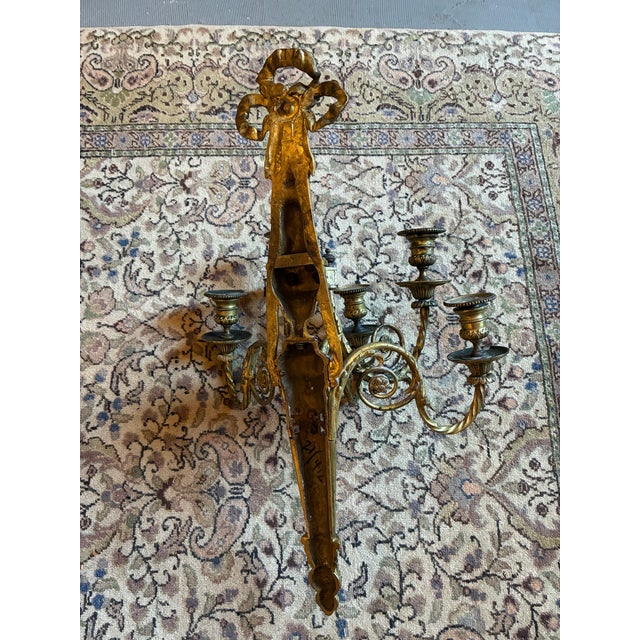 Bronze Louis XVI Style Gilt Bronze Five Arm Candle Wall Sconces For Sale - Image 8 of 11