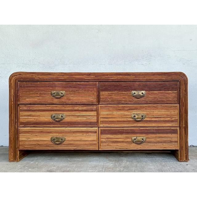 Chocolate Vintage Pencil Reed Waterfall Dresser For Sale - Image 8 of 12