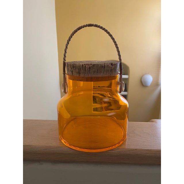 Orange Vintage Post Modern Orange Color Glass Bottle With Cork Lid For Sale - Image 8 of 11