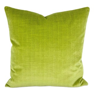 Schumacher Antique Strie Velvet in Lime Pillow Cover - 69776 Cushion Case For Sale