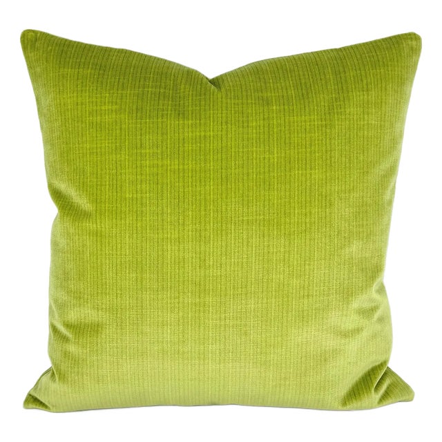 Schumacher Antique Strie Velvet in Lime Pillow Cover - 69776 Cushion Case For Sale