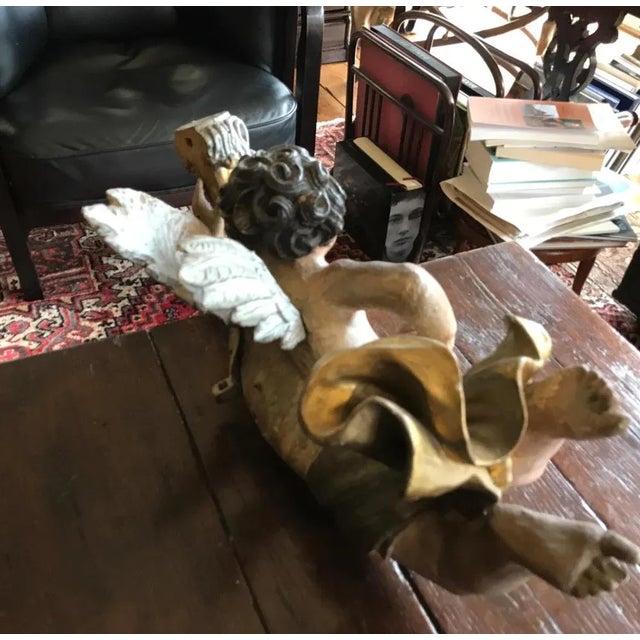 Blue 17th Century Baroque Wooden Polychrome Angel, 1675 For Sale - Image 8 of 10