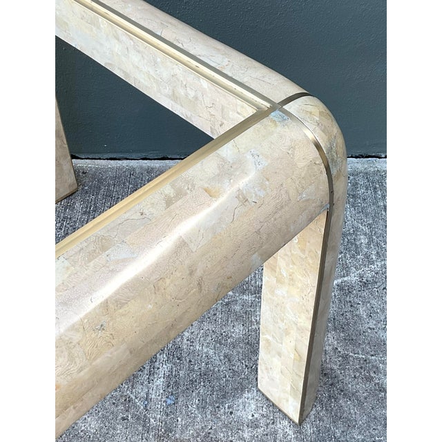 Vintage Boho Tessellated Stone and Brass Inlay Game Table For Sale In West Palm - Image 6 of 12