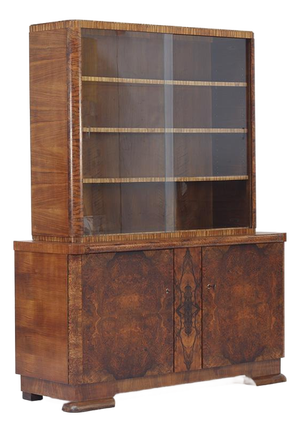 Large Art Deco Walnut Display Bookcase, 1930s