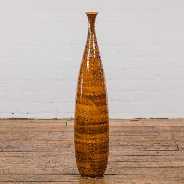 Textured Two-Tone Brown Tall Vase with Narrow Mouth, Elegant Home Decor For Sale In New York - Image 6 of 12