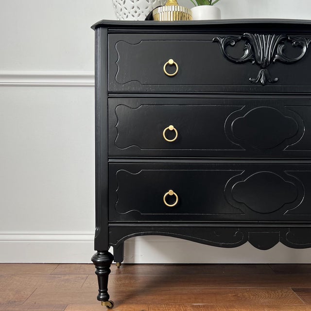 1920s Antique Victorian Dresser in Modern Black Lacquer Finish | Chairish