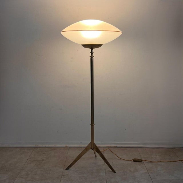Mid-Century Modern Italian Floor Lamp in Brass and Opaline Glass, 1950s For Sale - Image 9 of 9