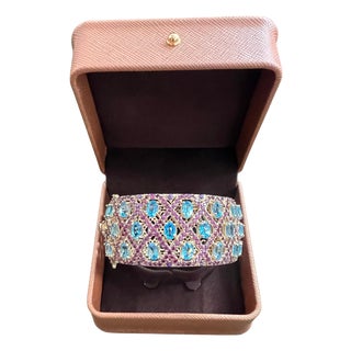 Bochic "Capri" Amethyst & Blue Topaz Gem & Cuff Set In 18K Gold & Silver For Sale