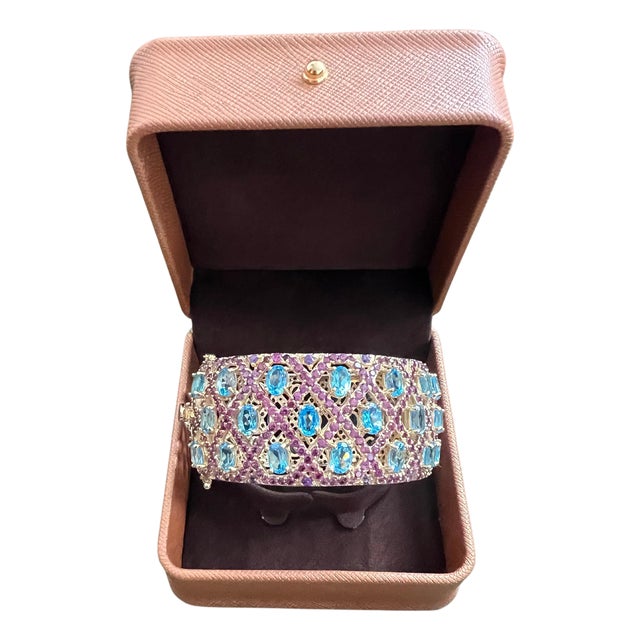 Bochic "Capri" Amethyst & Blue Topaz Gem & Cuff Set In 18K Gold & Silver For Sale