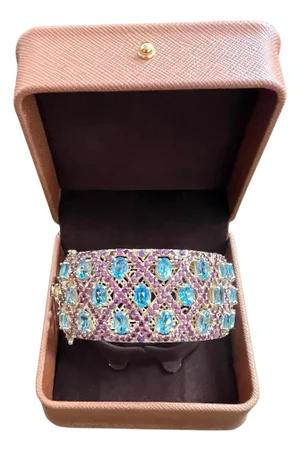 Bochic "Capri" Amethyst & Blue Topaz Gem & Cuff Set In 18K Gold & Silver