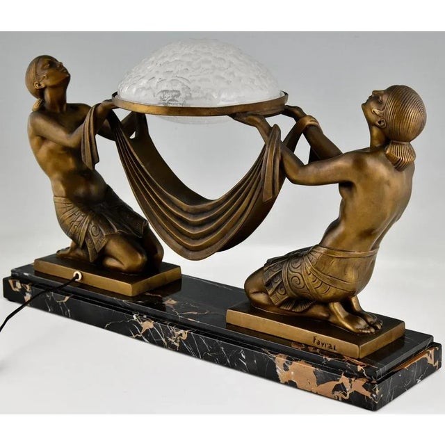1920s Art Deco Table Lamp with Kneeling Women from Max Le Verrier, 1925 For Sale - Image 5 of 10