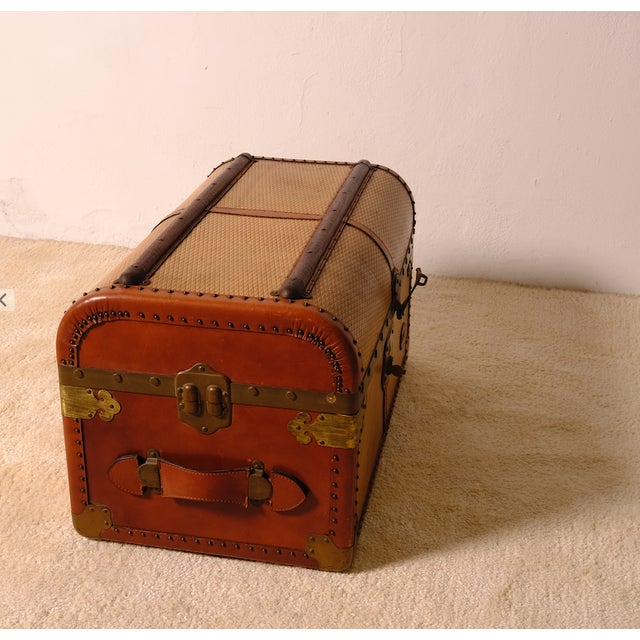 1950s Vintage Travel Trunk in Leather, Wood, and Brass from Bocci, 1960s For Sale - Image 5 of 13