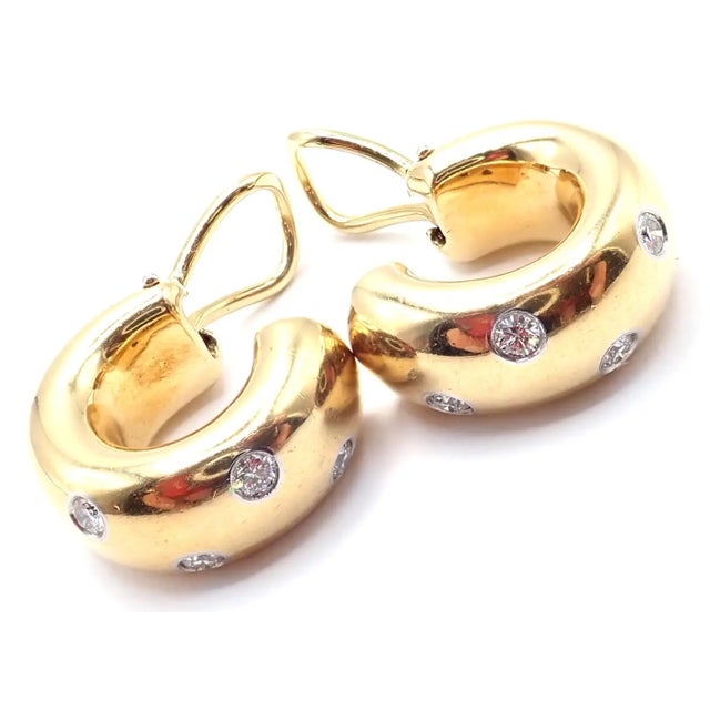Contemporary Mid 20th Century Tiffany & Co. Etoile Diamond Yellow Gold and Platinum Hoop Earrings, Pair For Sale - Image 3 of 11