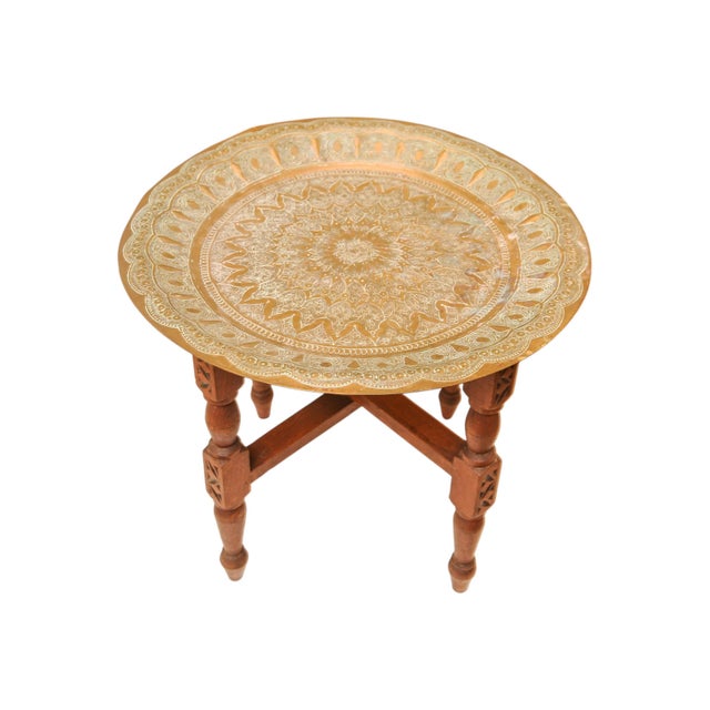 Handcrafted Folding Tea Table with Brass Tray from Liberty of London, 1900s, Set of 2 For Sale - Image 10 of 13