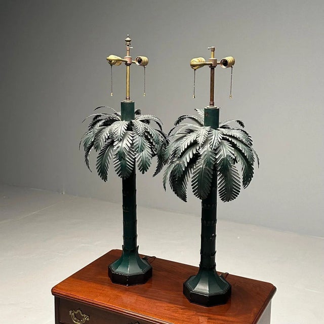 Large Pair of Mid-Century Modern Maison Jansen Style Palm Tree Lamps, Metal For Sale - Image 10 of 12