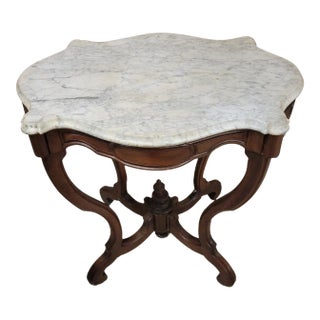 Victorian Mahogany or Walnut and Marble Turtle Top Table For Sale