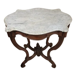 Victorian Mahogany or Walnut and Marble Turtle Top Table