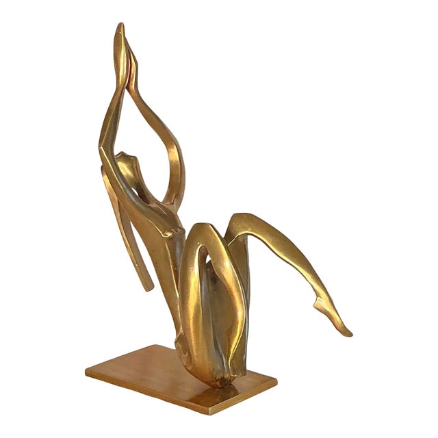 Vintage Mid-Century Modernist Solid Brass Abstract Female Sculpture, Signed and Numbered For Sale