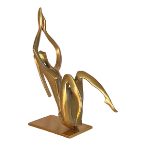 Vintage Mid-Century Modernist Solid Brass Abstract Female Sculpture, Signed and Numbered