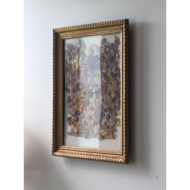 Vintage 1976 Pressed Dried Flower Art, Framed Botanical Collage, Gilt Frame For Sale - Image 12 of 13