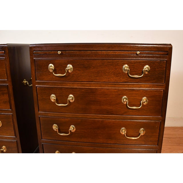 Brown 1930s Pair English Regency Mahogany Banded Satinwood Chest of Drawers Commodes For Sale - Image 8 of 18