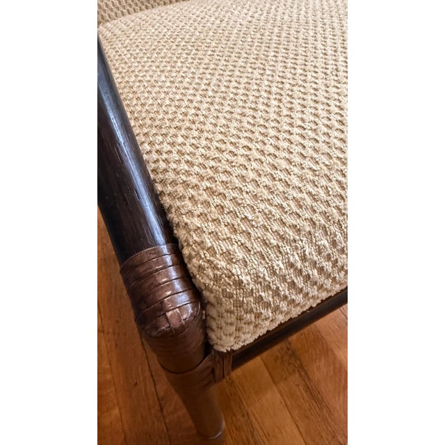 McGuire San Francisco Rattan Dining Arm Chairs With Diamond Lattice Backs – Set of 6 For Sale - Image 12 of 16