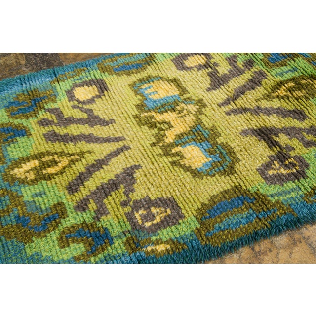 Mid-Century Modern Vintage Swedish Rya Wool Rug in Gold & Blue by Rug & Kilim, 1970-1979 For Sale - Image 3 of 9