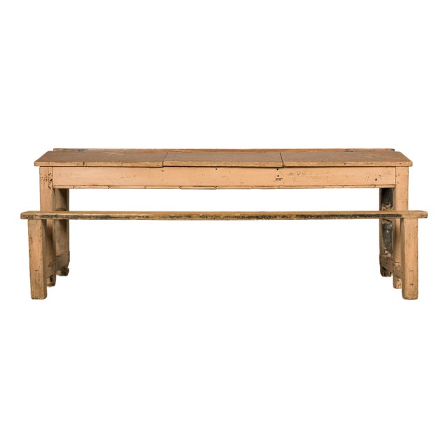 Late 19th Century French Painted School Desk With Integrated Bench For Sale