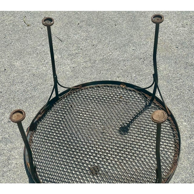 Mid 20th Century Woodard Wrought Iron Small Round Occasional Side Garden Patio Table Mesh Top For Sale - Image 6 of 12