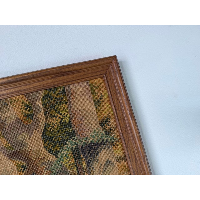 1980's Vintage Needlepoint Landscape Textile Wall Art – Framed For Sale - Image 10 of 11