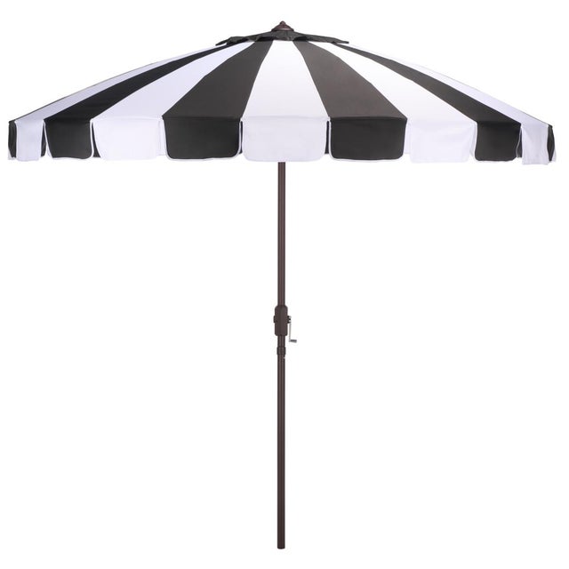 Buti 9 Ft Crank Umbrella, Black Cabana Stripe/Brown Pole For Sale - Image 9 of 9