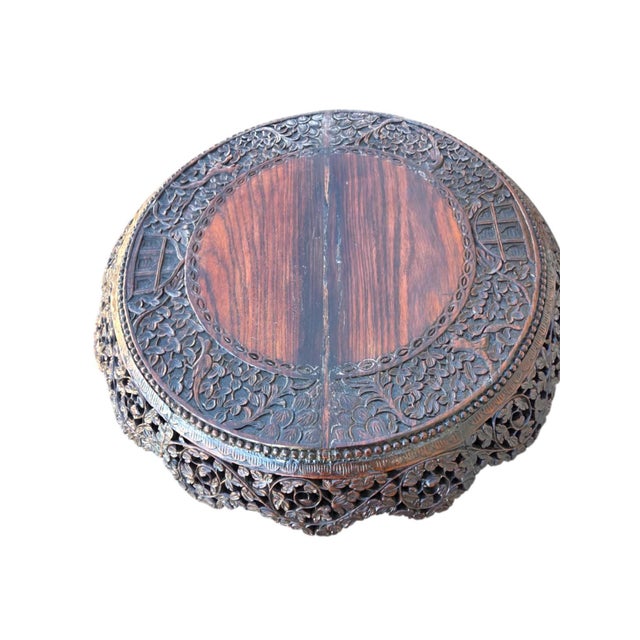 19th Century Heavily Carved Rosewood Side Table/Center Table; Made in Burma. For Sale - Image 12 of 18