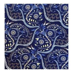 Designer Vicki Payne Free Spirit Blue Brown Tan Yellow Modern Botanical Paisley Leaves Fabric Sample