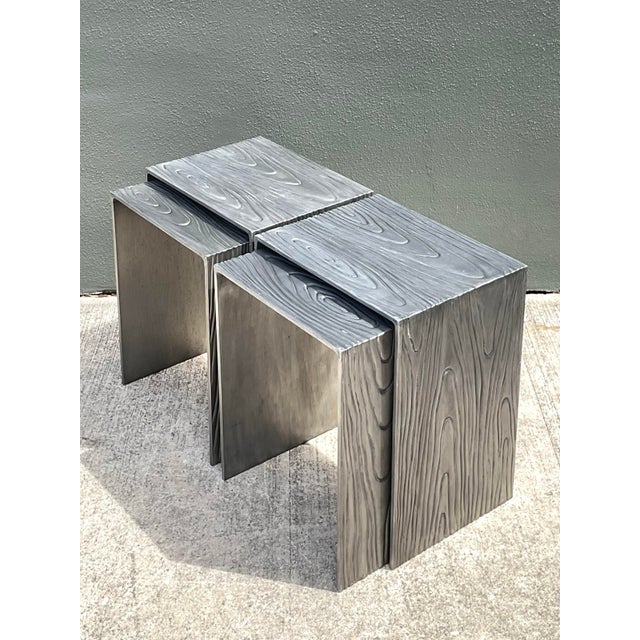 Vintage Wood Grain Metal Nesting Tables - Set of 4 For Sale - Image 12 of 12