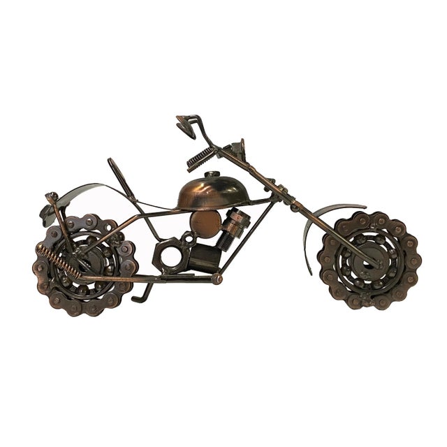 2010s Copper Bronze Color Metal Mechanic Motorcycle Display Art Figure For Sale - Image 5 of 7
