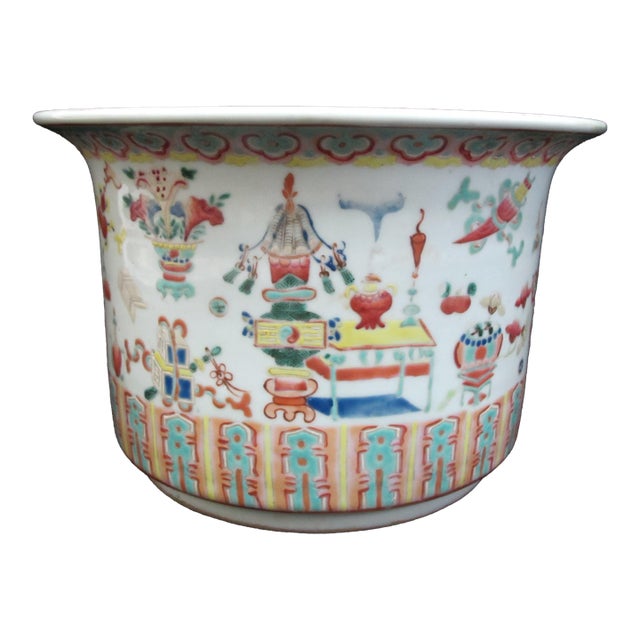Chinese Qing Dynasty Porcelain Famille Rose Planter Cache Pot Jardiniere Vase For Sale