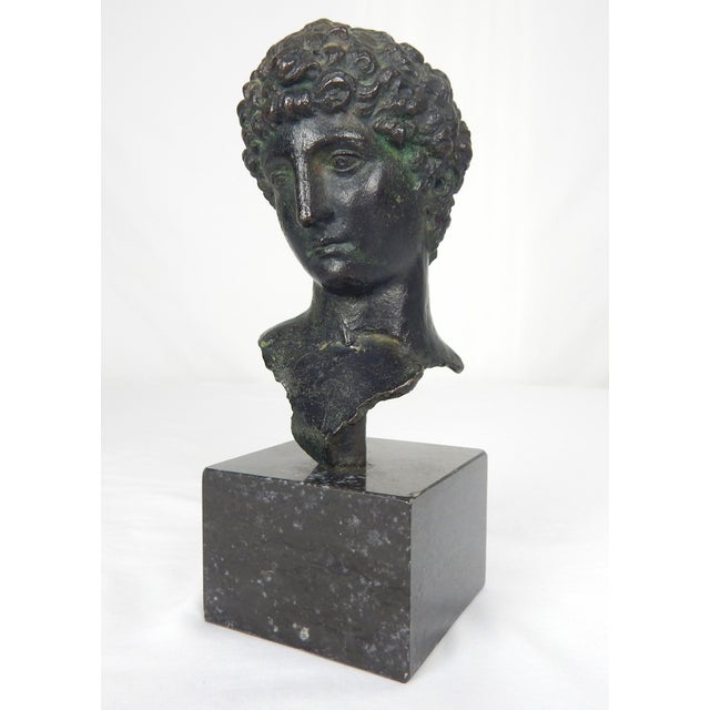 Classical Roman Vintage Roman Style Bronze Bust "Roman Head of a Youth" For Sale - Image 3 of 12