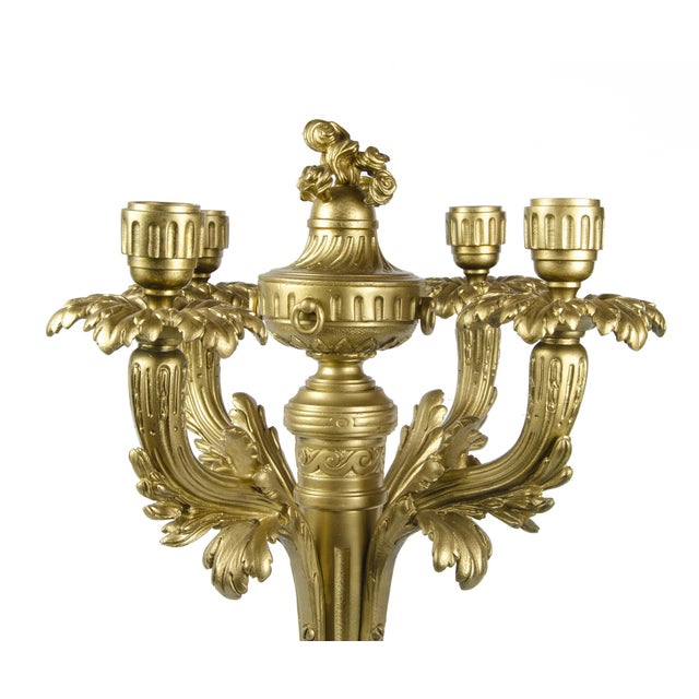 Metal Pair of Late 19th Century Neoclassical Gilt Bronze/Ormolu 4-Arms Candelabras, France For Sale - Image 7 of 9