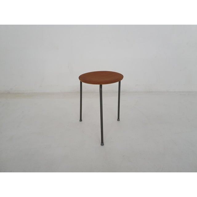 Teak and Metal Tripod Stool, Denmark, 1960s For Sale - Image 4 of 4