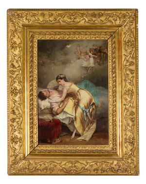 Jean Baptiste Antoine Emile Beranger, Neoclassical Romantic Love Scene, 19th Century, Oil on Canvas