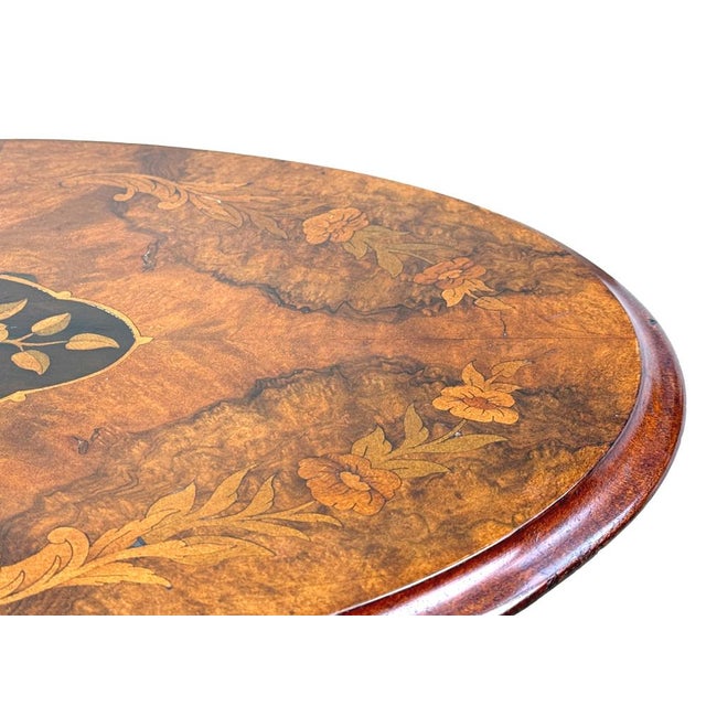 Victorian Oval Burr Walnut Tripod Table, 1870 For Sale - Image 9 of 11