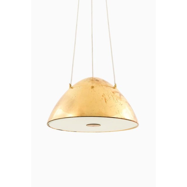 Ceiling Lamp with Dome-Shaped Brass Shade and Glass Diffuser from Paavo Tynell, 1952 For Sale - Image 3 of 7