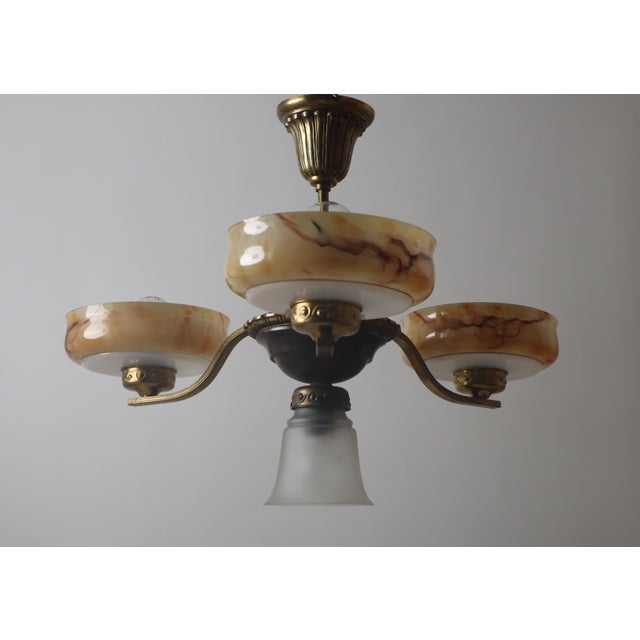 Danish Art Deco Chandelier with Alabaster-Look Glass Bowls For Sale - Image 15 of 18
