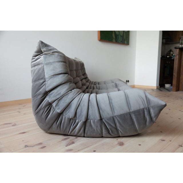 Elephant Grey Velvet Togo Lounge Chair with Pouf and 3-Seat Sofa by Michel Ducaroy for Ligne Roset, Set of 3 For Sale - Image 6 of 14